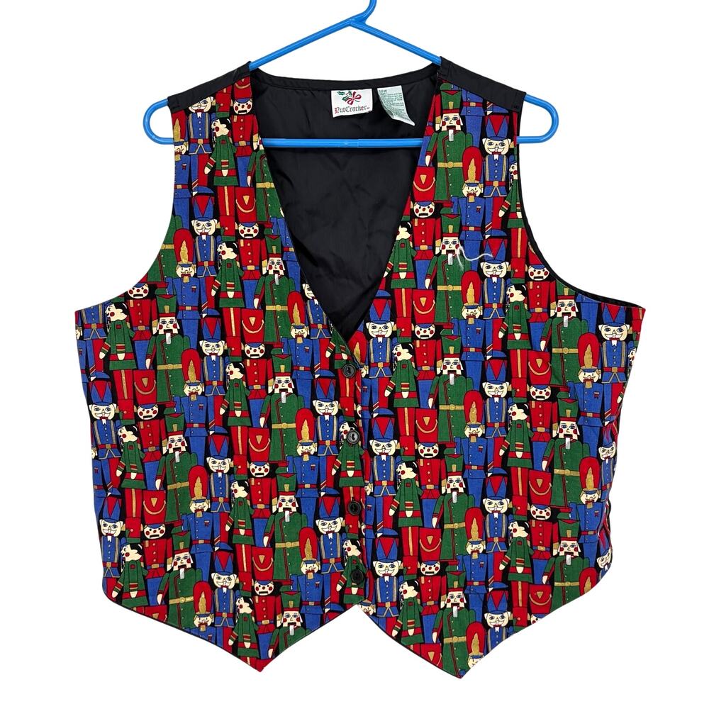 Nutcracker Vintage Cotton Christmas Nutcracker Abstract Pattern Vest Size 18W